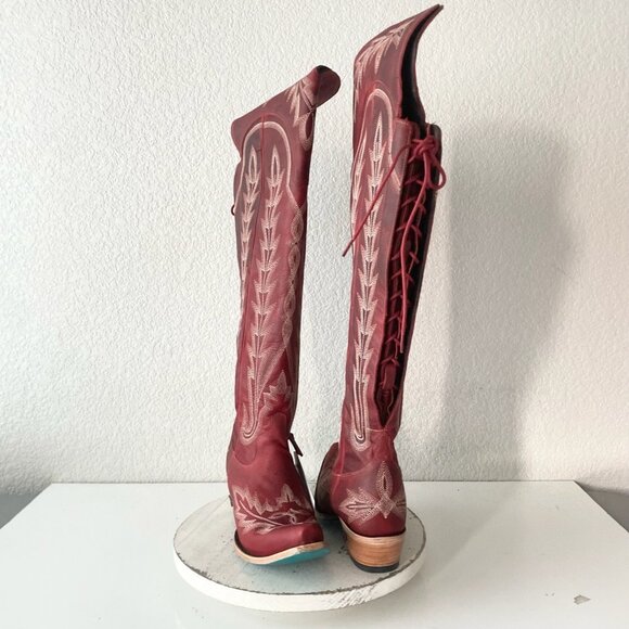 Lane LEXINGTON Over the Knee Womens Cowboy Boots 9.5 Red Western Cowgirl Lace Up - Picture 1 of 11